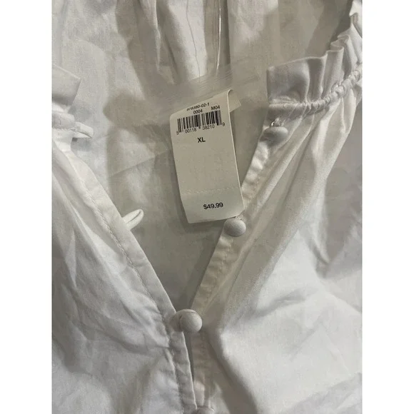 NWT Gap Women Top XL White Puff Sleeve Button Front Ruffle V-Neck - Picture 6 of 9